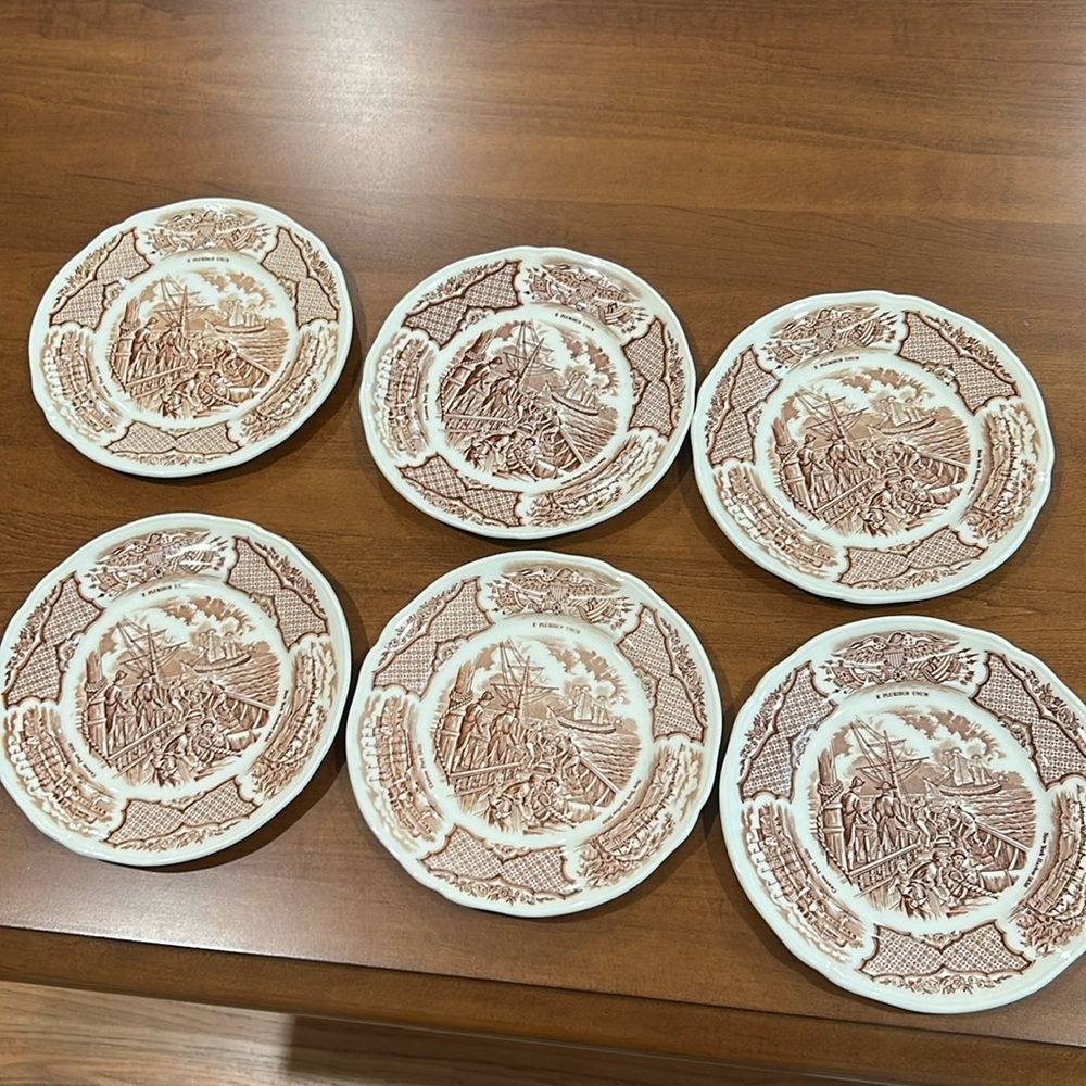Brown and White Transferware Set of Dinnerware, Plates Alfred Meakin Fair Winds​